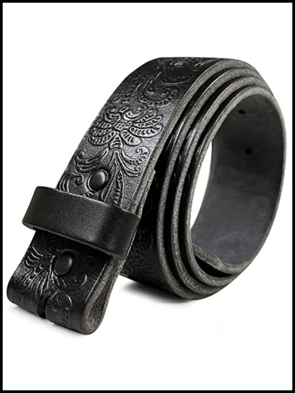 Western Tooled Floral Embossed Full Grain Genuine Leather Belt 1.5